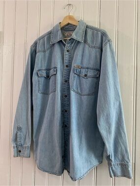 LEVI’S VINTAGE denim jean button down long sleeve shirt light-wash western large